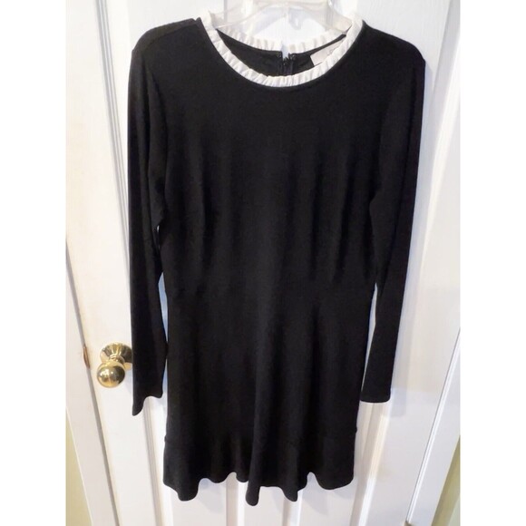 LOFT Black Dress Womens Sz 8 White Ruffle Collar Flowy Dark Romantic goth whimsy - Picture 10 of 10